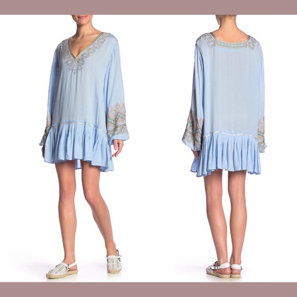NWT $148‎ Free People [ XS ] Wild One Embroidered Mini Dress in Blue Skies - Picture 2 of 16